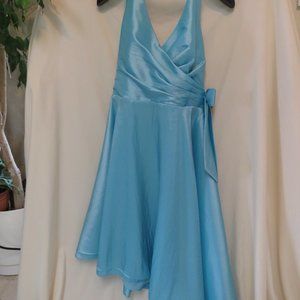 Beautiful Aqua Halter Bodice Hi/Low Formal